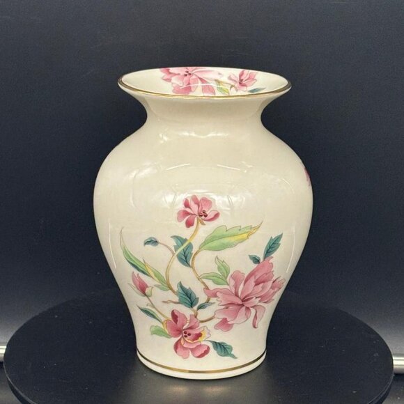 Vintage 1980's Lenox Barrington Collection Flared Pink Floral 24K Gold Trim Vase - Picture 1 of 9